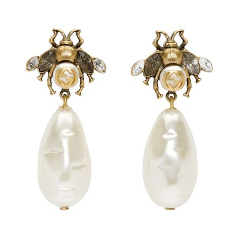 gucci bee earrings dupe|Gucci pearl drop earrings.